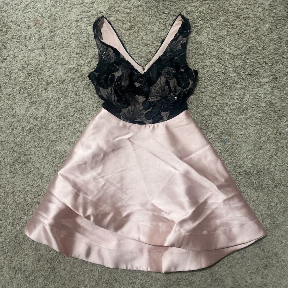 BCX Black and Pink Lace Prom Dress